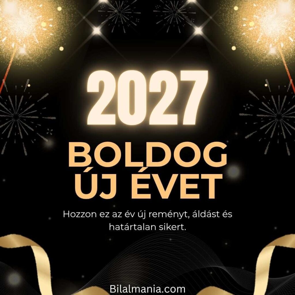 Boldog új évet 2027 kép modern letisztult betűtípussal és fényekkel