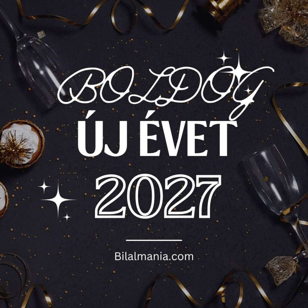 Boldog új évet képek 2027 pezsgőspoharakkal és éjféli órával