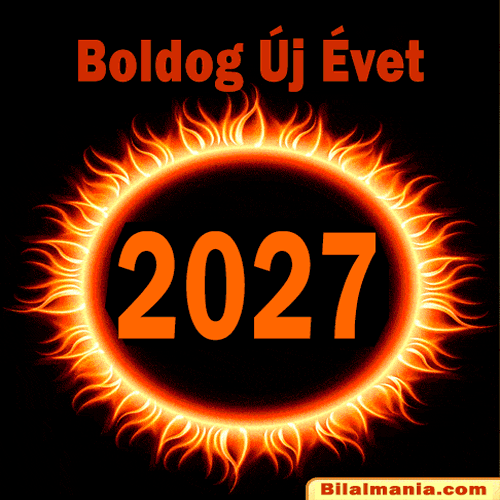 Tüzes boldog új évet 2027 gif lángoló napkoronggal