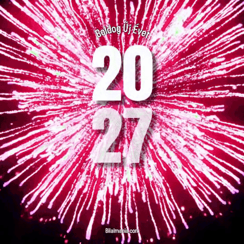 Újévi gif 2027 élénk rózsaszín tűzijáték robbanással