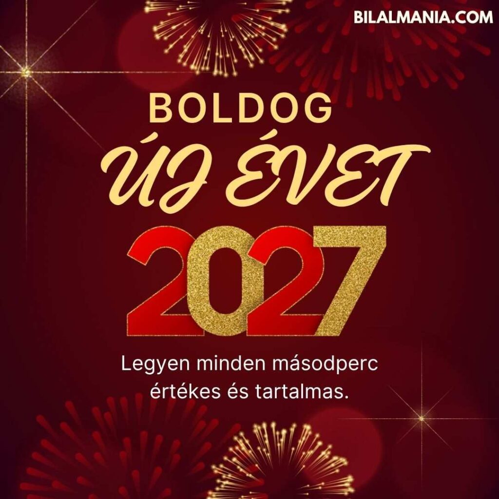 Újévi képek 2027 szikrázó tűzijátékkal elegáns bordó háttéren