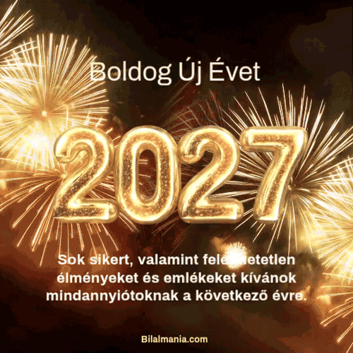 Újévi köszöntő 2027 gif arany szikrákkal és ünnepi kívánsággal