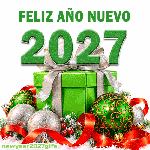 Feliz Año 2027 GIF manos sosteniendo bengalas chispeantes y fuegos artificiales