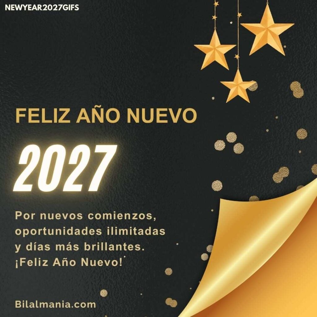 Feliz Ano Nuevo 2027 4 con decoraciones festivas y deseos de Año Nuevo 2027