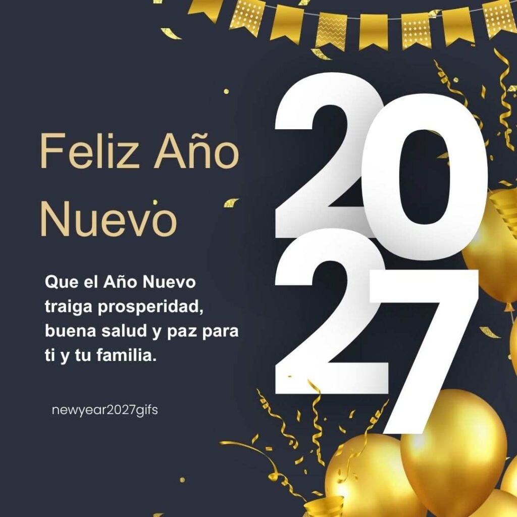 Feliz Ano Nuevo 2027 7 con decoraciones festivas y deseos de Año Nuevo 2027