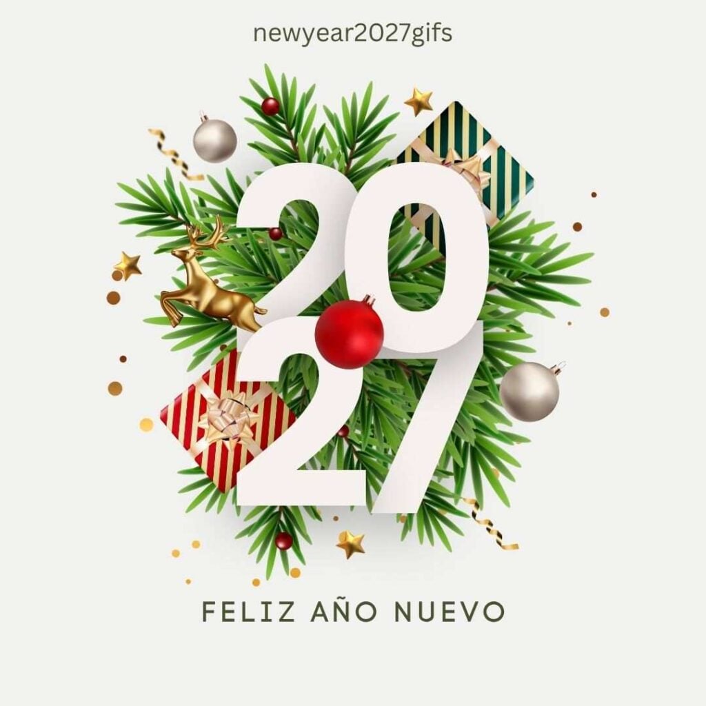 Feliz Ano Nuevo 2027 Imagenes 2 con decoraciones festivas y deseos de Año Nuevo 2027