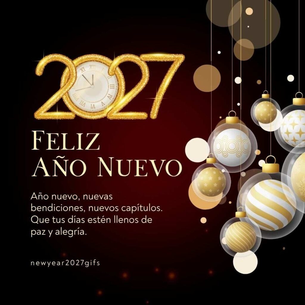 Feliz Ano Nuevo 2027 Imagenes Gratis 8 con decoraciones festivas y deseos de Año Nuevo 2027