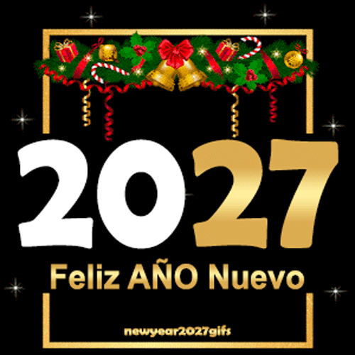 GIF Año Nuevo 2027 castillo iluminado con explosión de fuegos artificiales