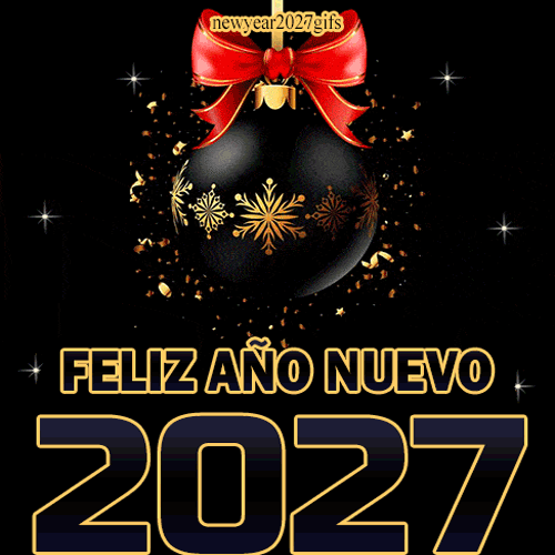 GIF de Año Nuevo 2027 personajes de dibujos animados celebrando el nuevo año