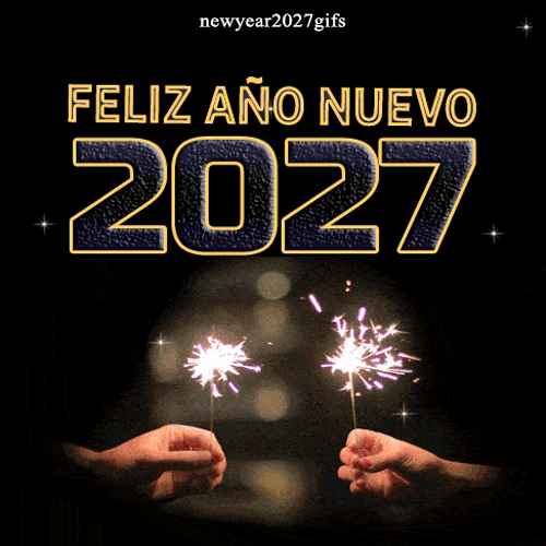 GIF de Feliz Año 2027 lindos animales de fiesta con globos y sombreros de cotillón
