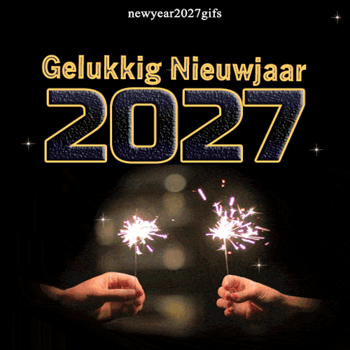GIF gelukkig nieuwjaar 2027 handen met sprankelende sterretjes en vuurwerk