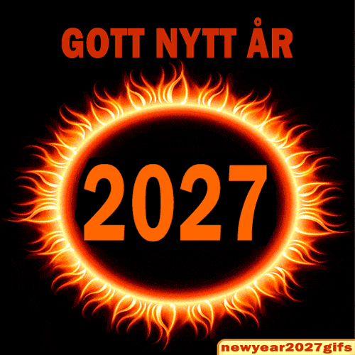 Gott nytt år gif 2027 brinnande solring av eld och energiska lågor