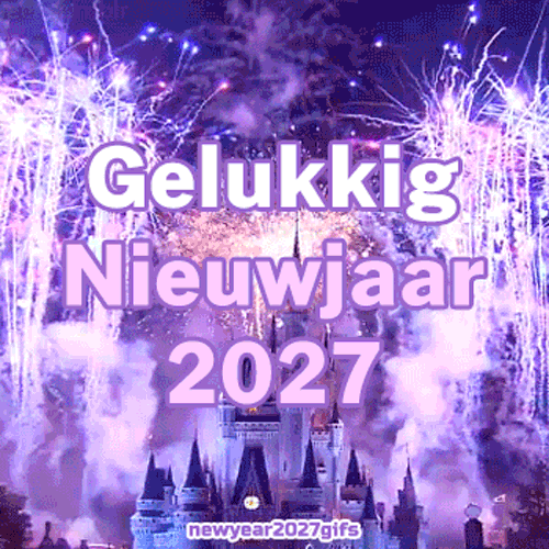 Nieuwjaar 2027 GIF kasteel met schitterende vuurwerkshow